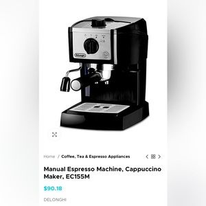 Barely used DELONGHI Manual Espresso Machine, Cappuccino Maker, EC155M